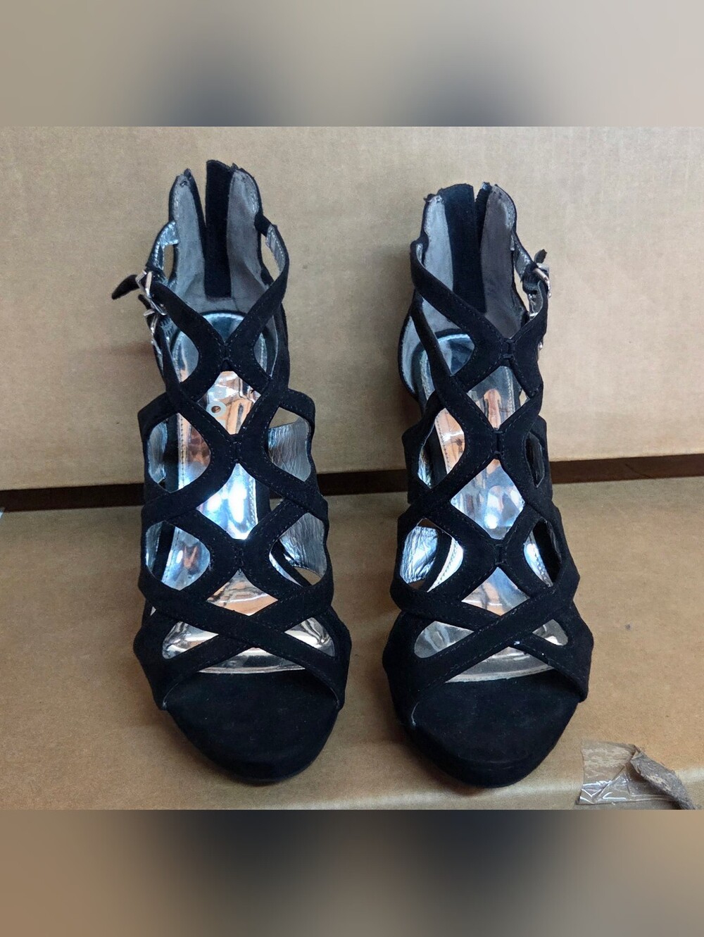 Women's Black Strappy Suede Heels
